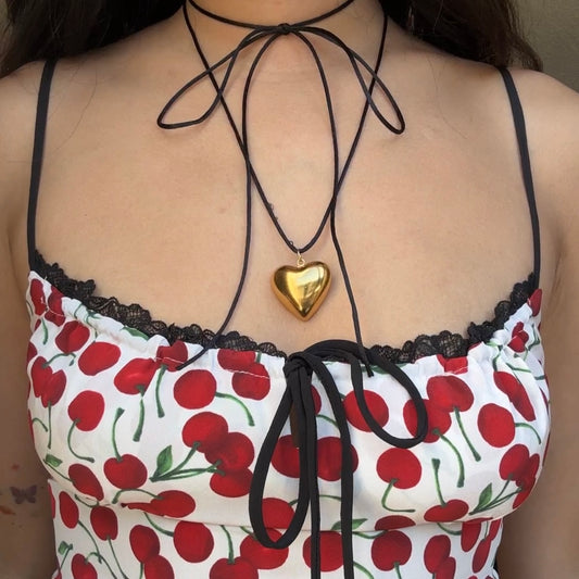 adjustable ribbon necklace - heart